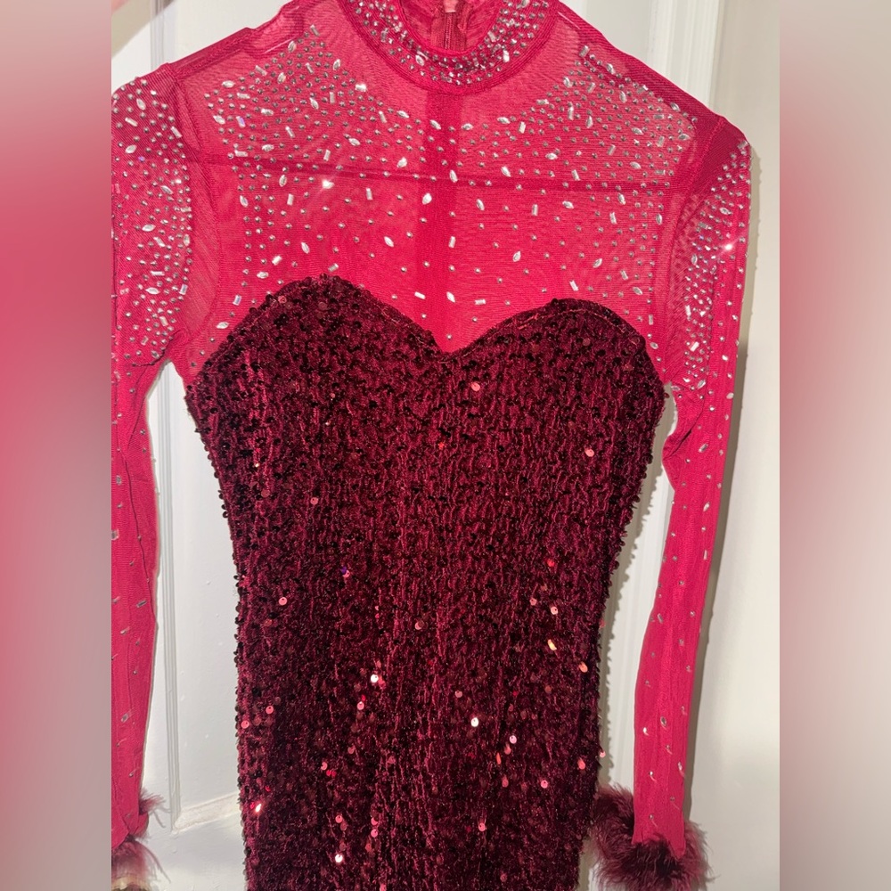 Amazon Red and Burgundy Long Sleeve Dress